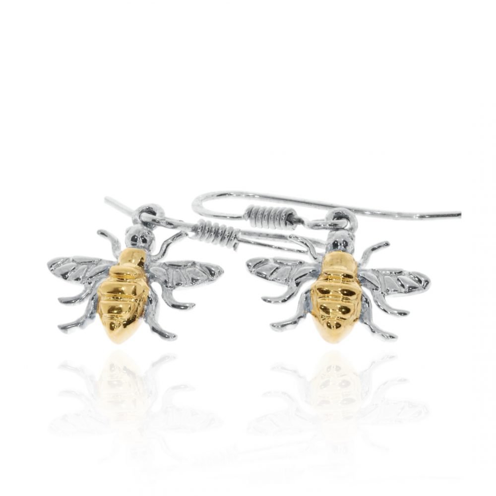 Gold Plated Sterling Silver Drop Bee Earrings By Heidi Kjeldsen Jewellery ER2508 flat