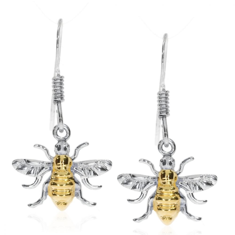 Gold Plated Sterling Silver Drop Bee Earrings By Heidi Kjeldsen Jewellery ER2508 front
