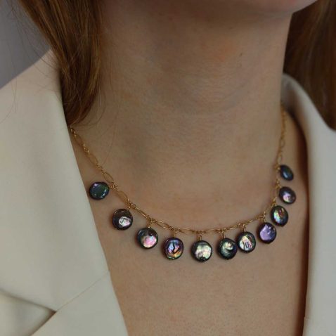 Black Coin Pearl Necklace By Heidi Kjeldsen Jewellery NL1323 Model