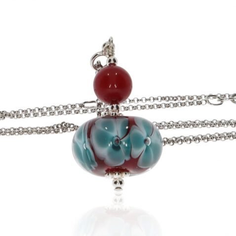 Blue and Red Floral Murano Glass Pendant By Heidi Kjeldsen Jewellery P1361 Standing