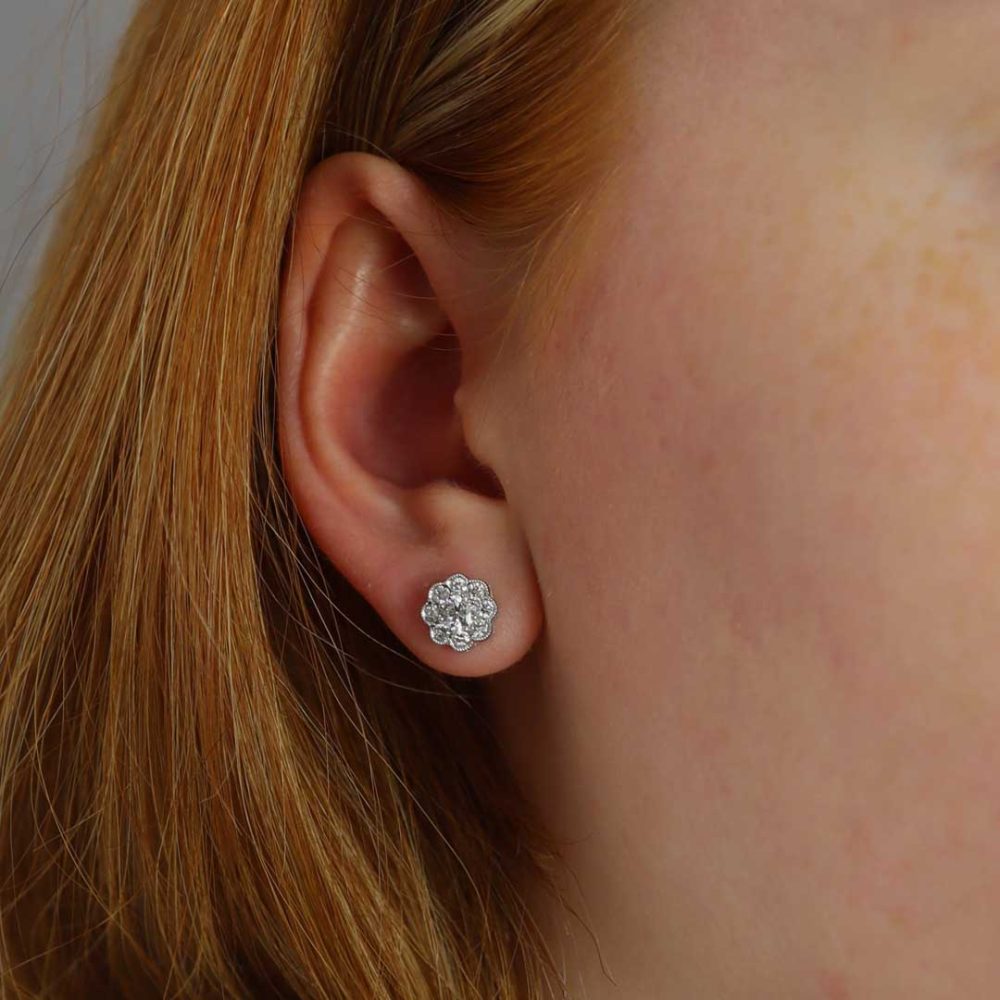 Diamond Daisy Cluster Earrings By Heidi Kjeldsen Jewellery ER4769 Model