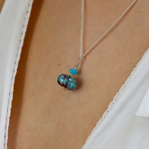 Heidi Red and blue Floral Glass Pendant Heidi Kjeldsen Jewellers P1380