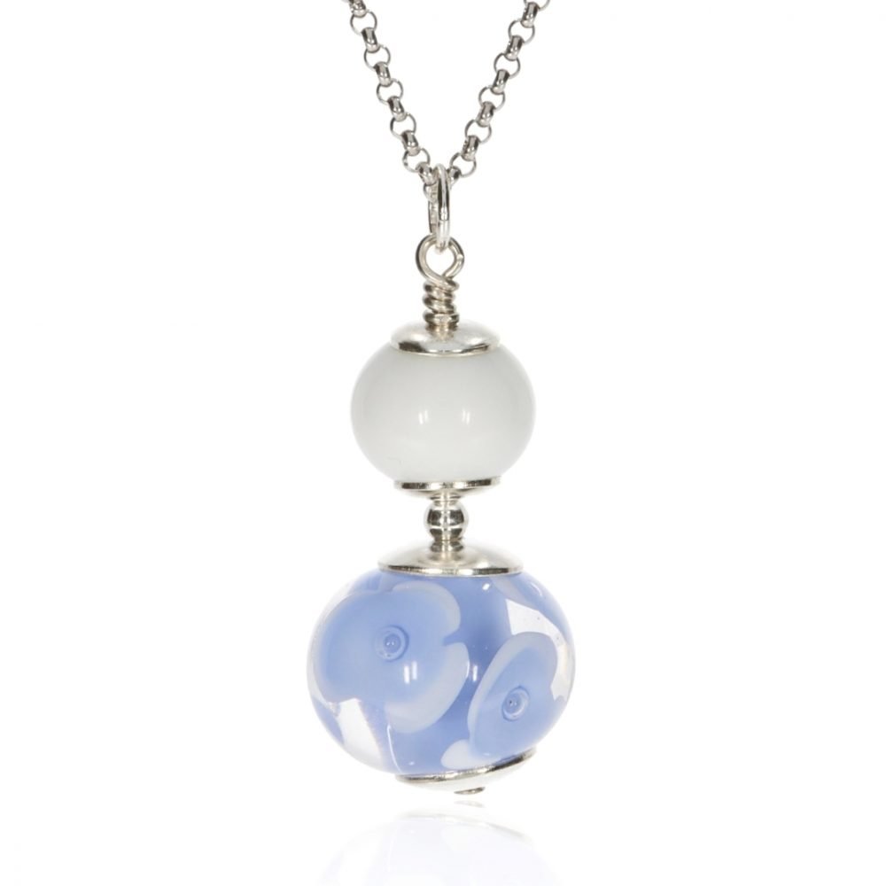 Blue and white floral Murano glass pendant by Heidi Kjeldsen Jewellery P1412 Front