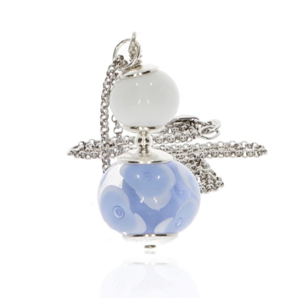 Blue and white floral Murano glass pendant by Heidi Kjeldsen Jewellery P1412 Standing