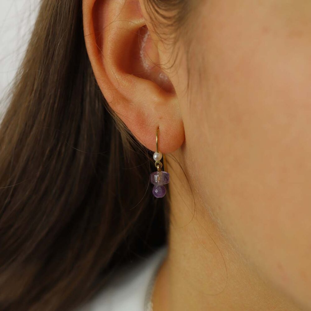 Naja Amethyst Cultured Pearl Drop Earrings Heidi Kjeldsen Jewellery model ER2575