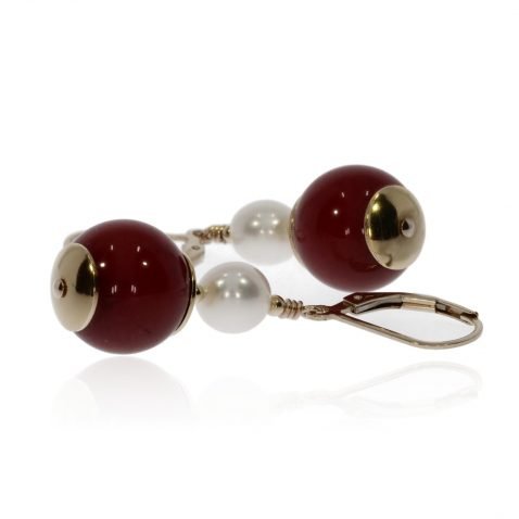 Red Agate and Cultured Pearl Earrings By Heidi Kjeldsen Jewellery ER2481 Side