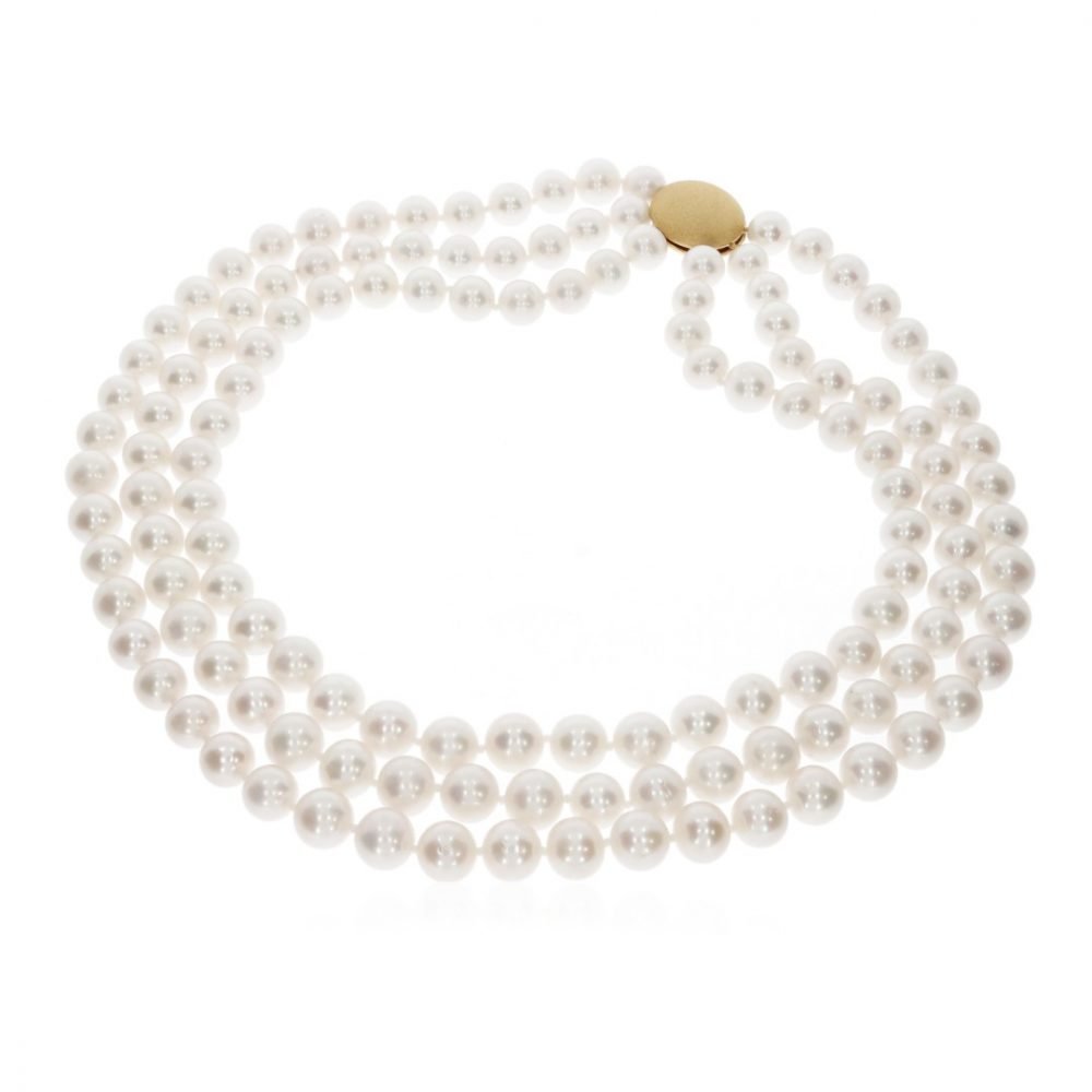 Stunning Pearl Triple Row Necklace By Heidi Kjeldsen Jewellery NL1226 Flat