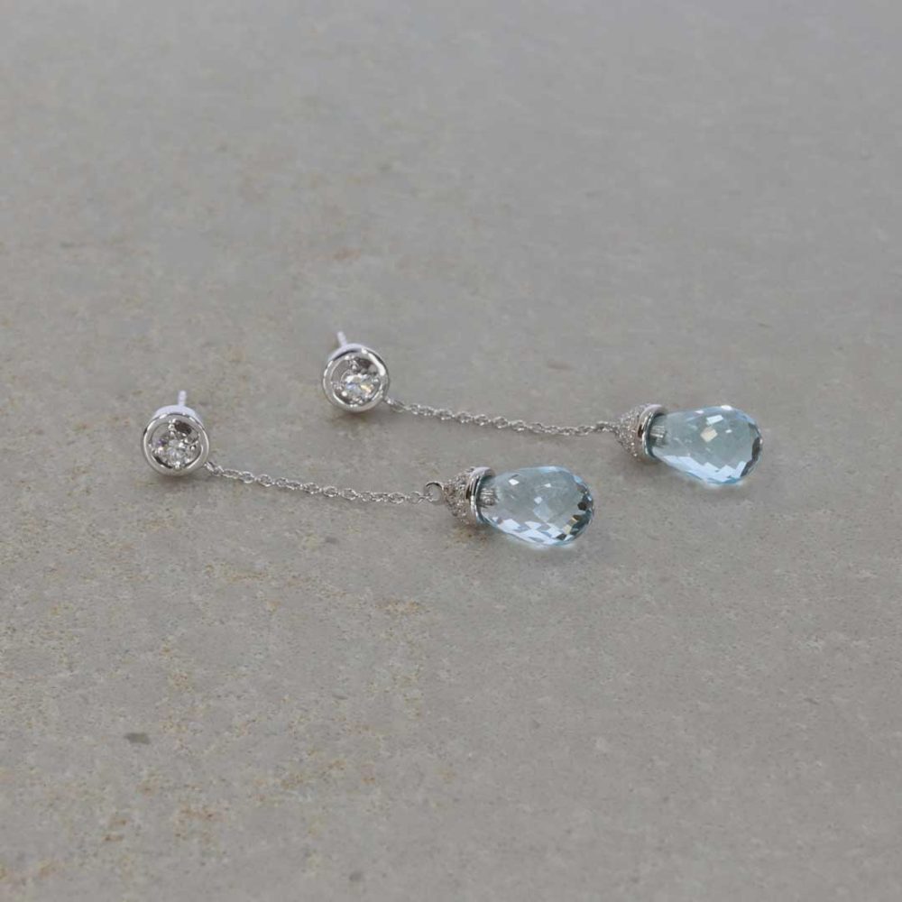 Blue Topaz and Diamond drop earrings by Heidi Kjeldsen Jewellers ER2597 Still