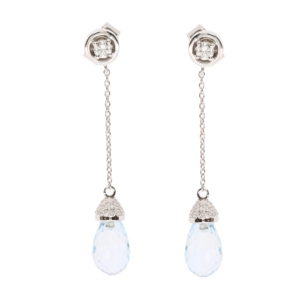 Blue Topaz and Diamond drop earrings by Heidi Kjeldsen Jewellers ER2597 Front