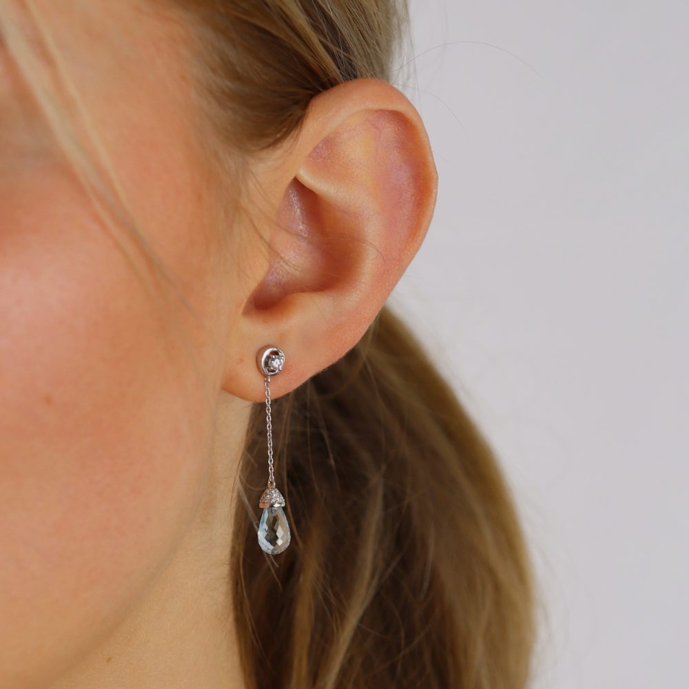 Blue Topaz and Diamond drop earrings by Heidi Kjeldsen Jewellers ER2597 Model