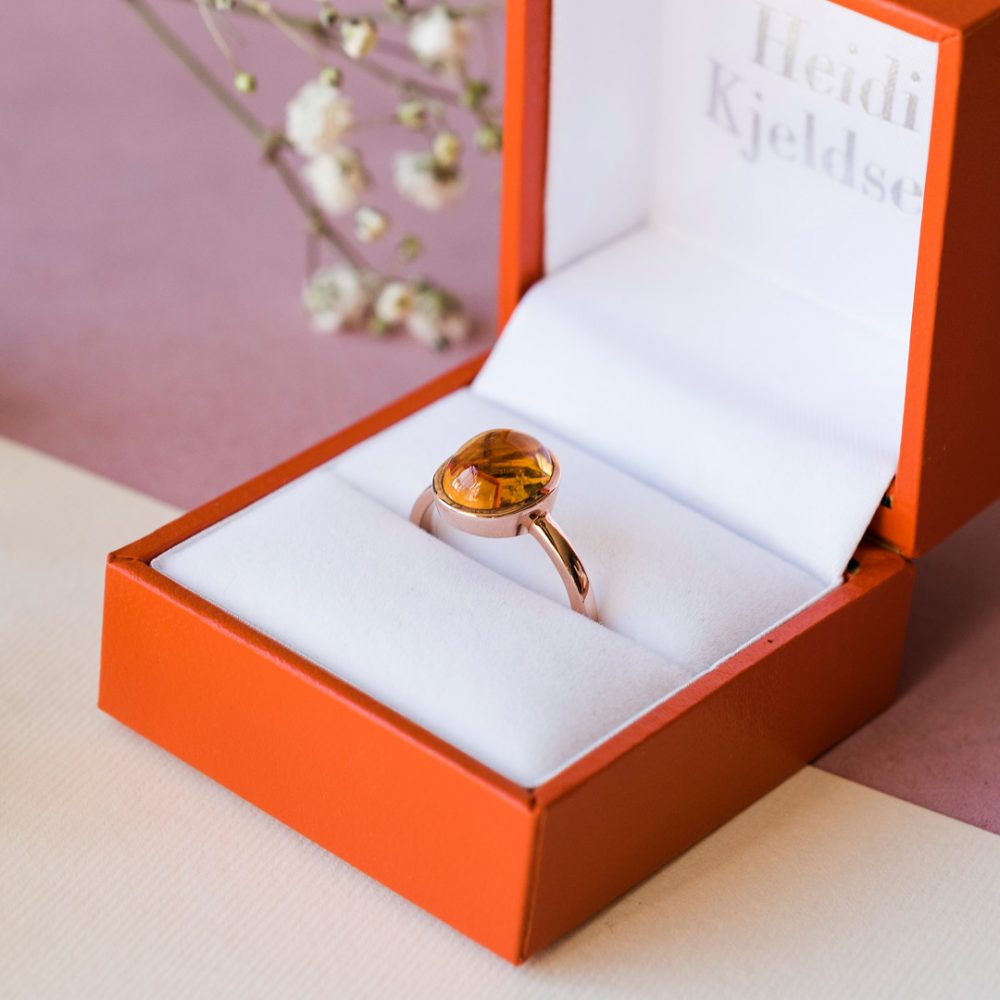 Citrine and Rose Gold Ring By Heidi Kjeldsen Jewellery R1574 box