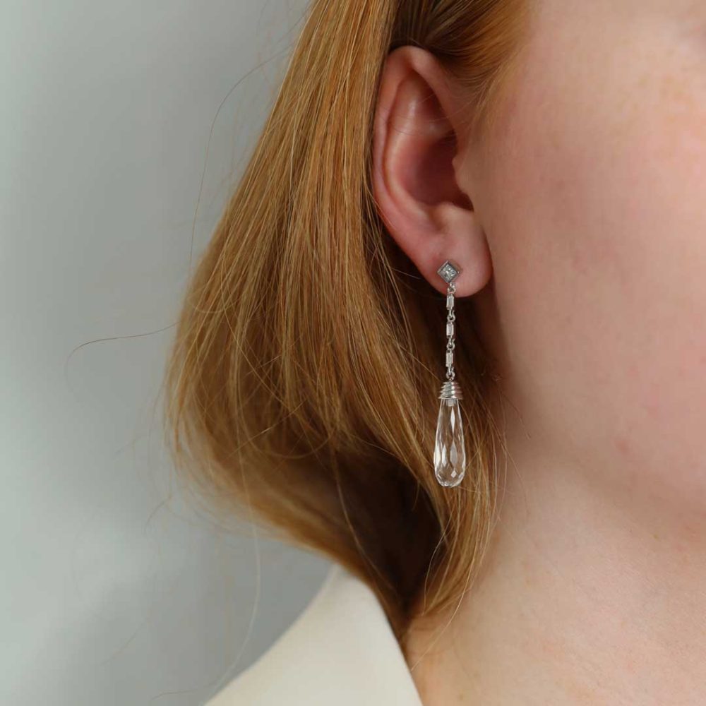Rock crystal and Diamond drop earrings by Heidi Kjeldsen Jewellers ER2596 Model