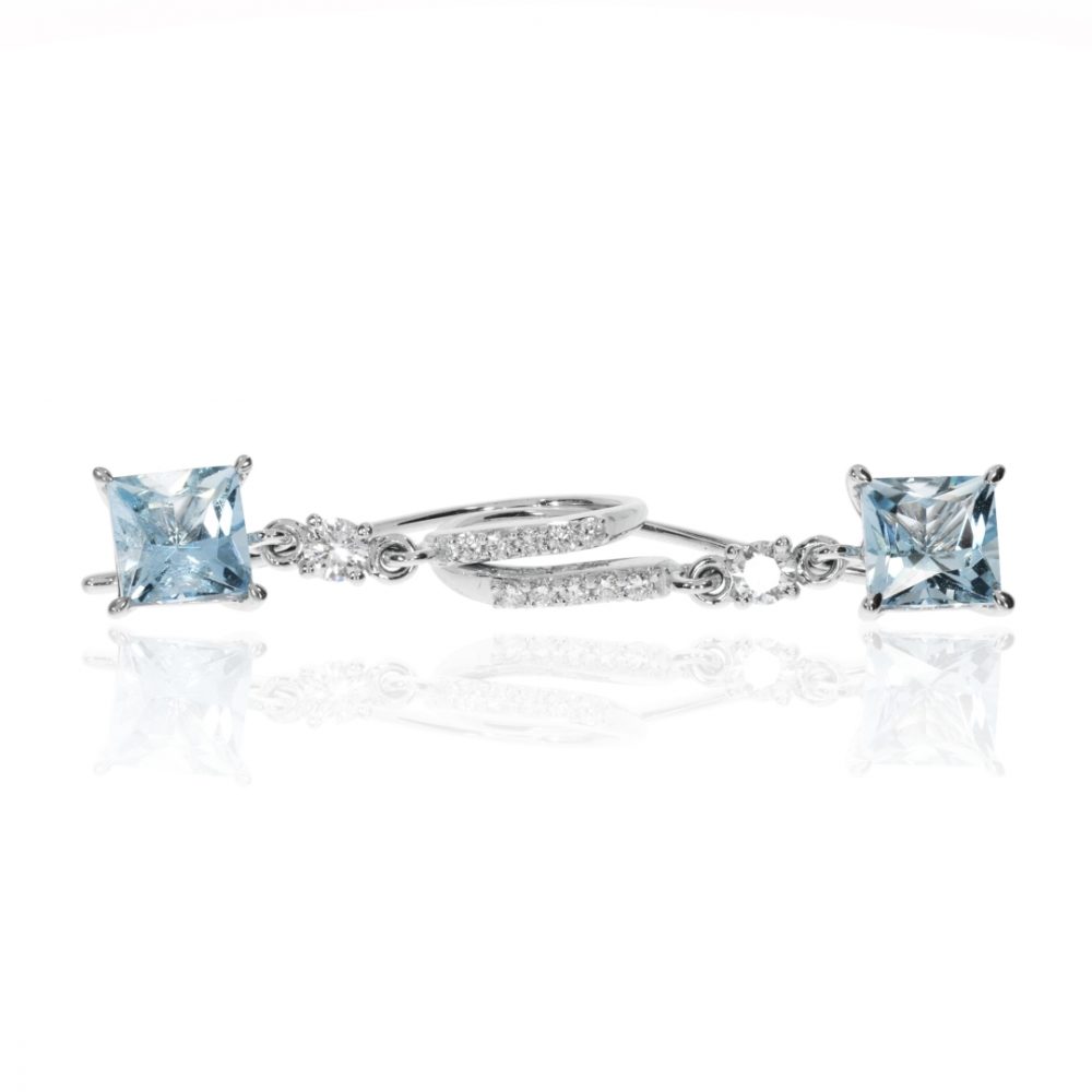 Alluring Square Aquamarine and Diamond Drop Earrings By Heidi Kjeldsen Jewellery ER2440 Side