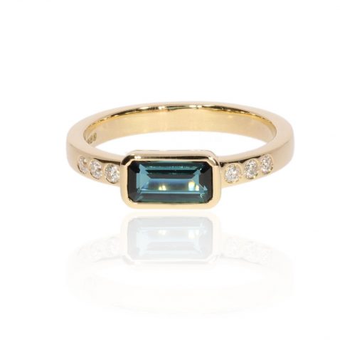 Blue Green Tourmaline and Diamond Ring By Heidi Kjeldsen Jewellery R1704 Front