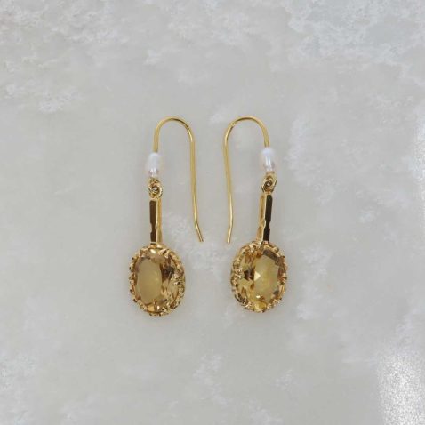 Citrine and Pearl earrings 9ct yellow Gold Heidi Kjeldsen Jewellery ER2574 still