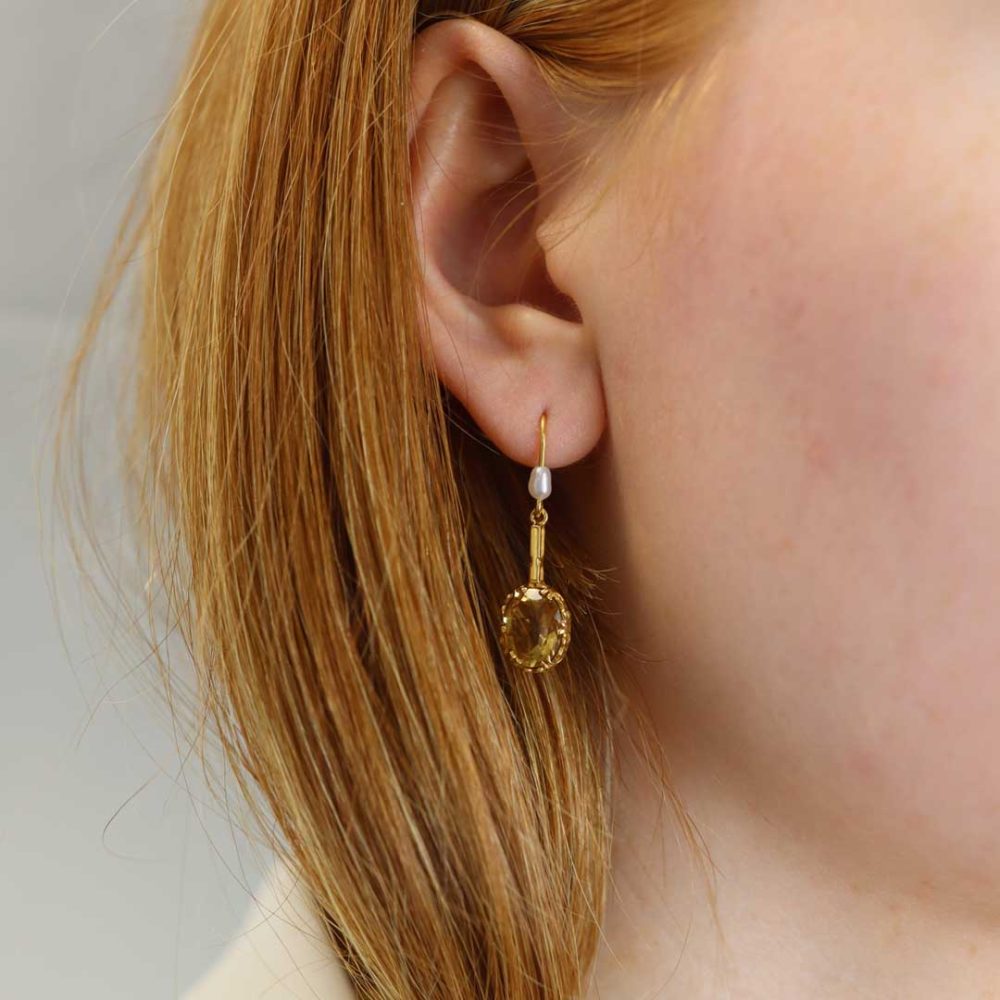Citrine and Freshwater Pearl earrings 9ct yellow Gold Heidi Kjeldsen Jewellery ER2574 model