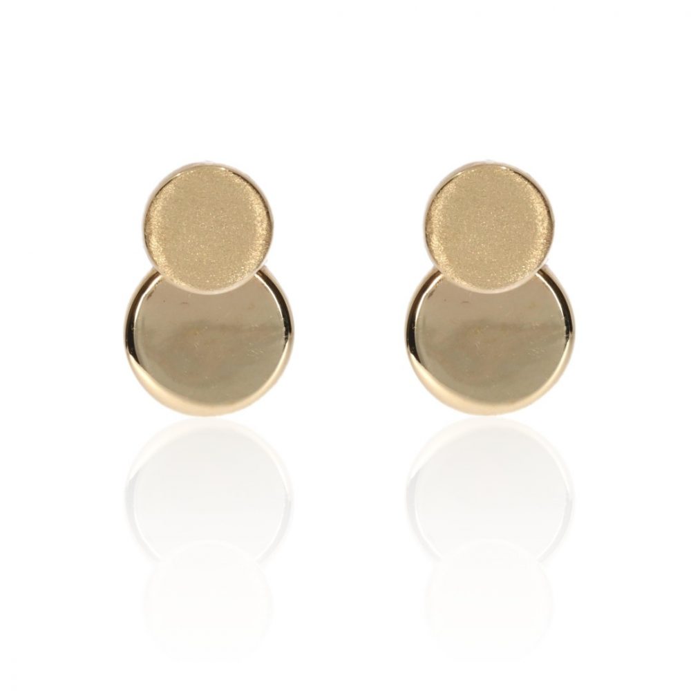 Gold double disc earrings Heidi Kjeldsen jewellers ER2609 Front