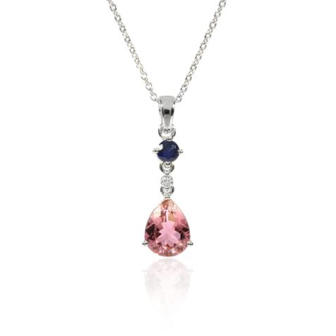 Pink Tourmaline and Sapphire Pendant by Heidi Kjeldsen Jewellery P1498 Front