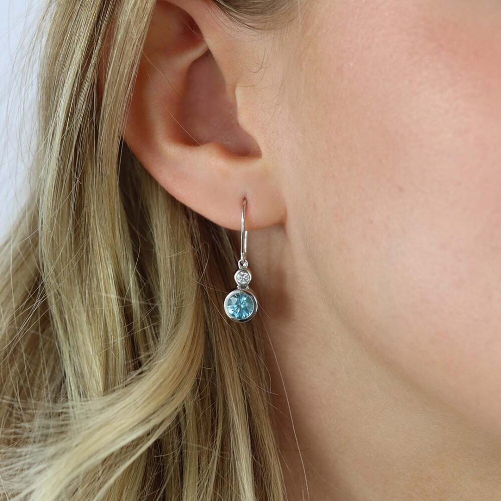 Freja Natural Blue Zircon and Diamond Earrings Heidi Kjeldsen Jewellers ER2437