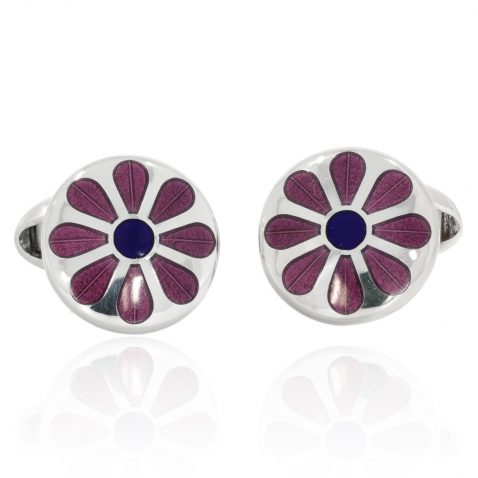 Mauve and Navy Sterling Silver Cufflinks CL0228 Front