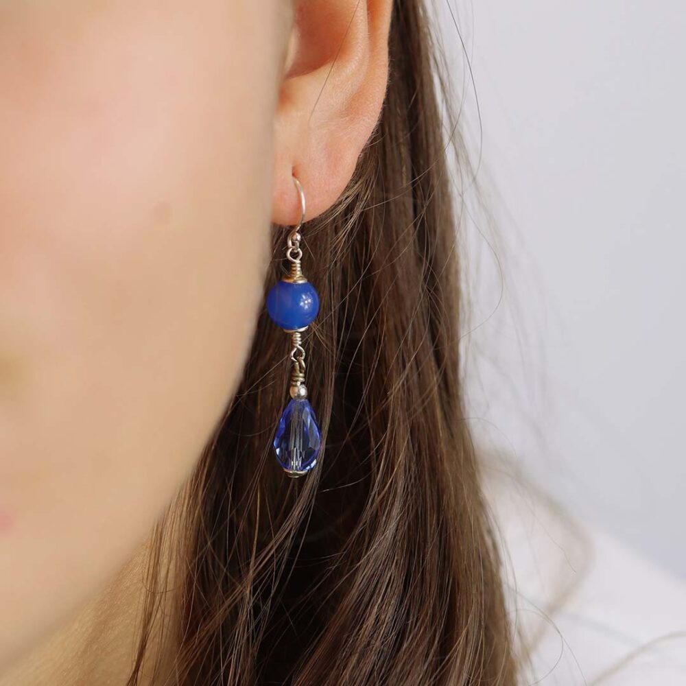 Heidi Blue Agate Blue Glass Drop Earrings Heidi Kjeldsen Jewellery model ER2578