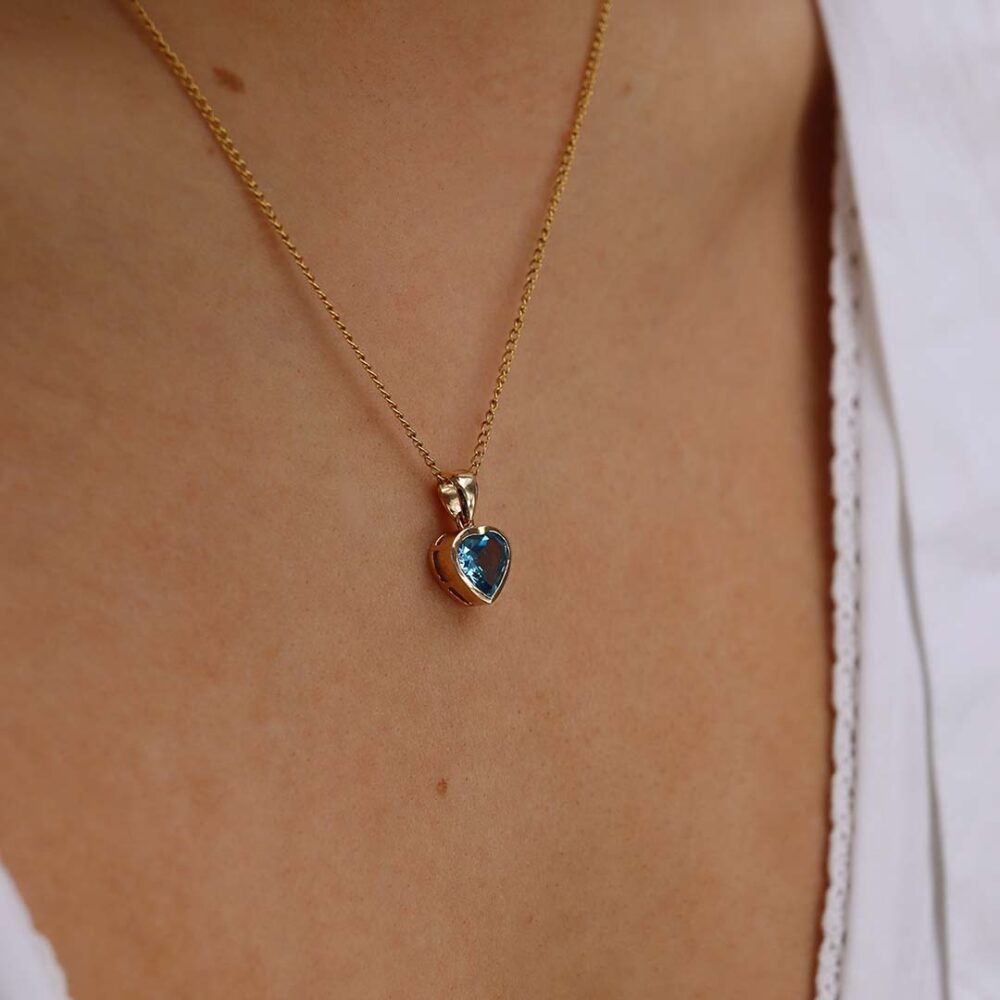 Freja Blue Topaz Gold Heart Pendant Heidi Kjeldsen Jewellers P1507