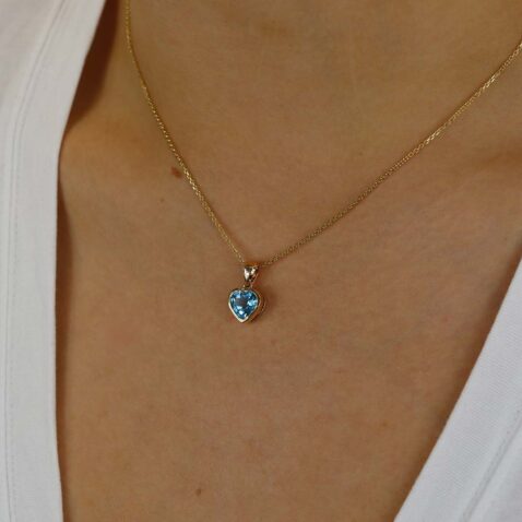 Freja Blue Topaz Heart Gold Pendant Heidi Kjeldsen Jewellers P1507