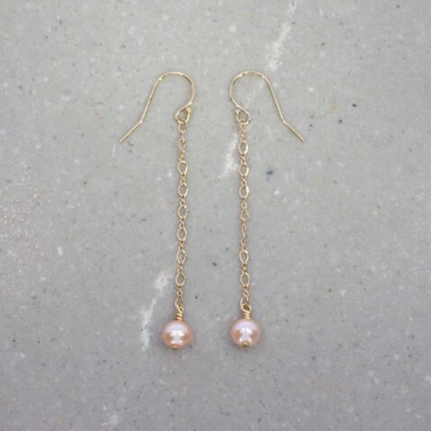 Alma Peach Pearl Gold Filled Drop Earrings Heidi Kjeldsen Jewellery ER2492 still