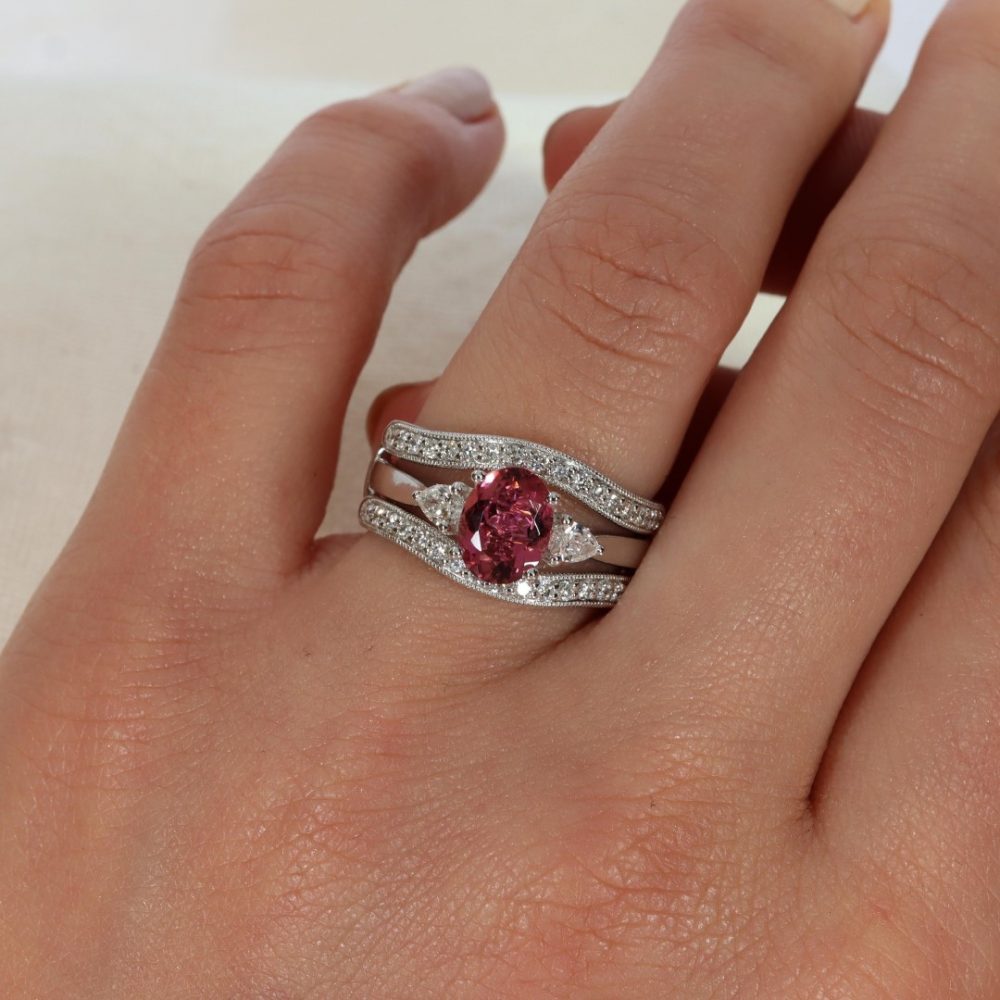 Pink Tourmaline and Diamond Ring and Diamond Insert Ring By Heidi Kjeldsen Jewellery R1729 R1759 model