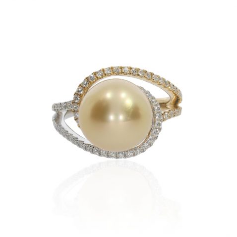 Golden South Sea Pearl and Diamond Swirl ring by Heidi Kjeldsen Jewellery R1723 front