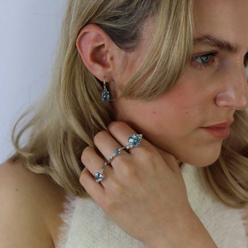 Aquamarine Rings and Earrings By Heidi Kjeldsen Jewellery Model
