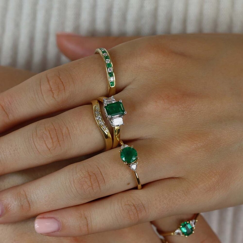 Jette Emerald and White and Yellow Gold Rings Heidi Kjeldsen Jewellery R979 R1797 R1760 Model.2