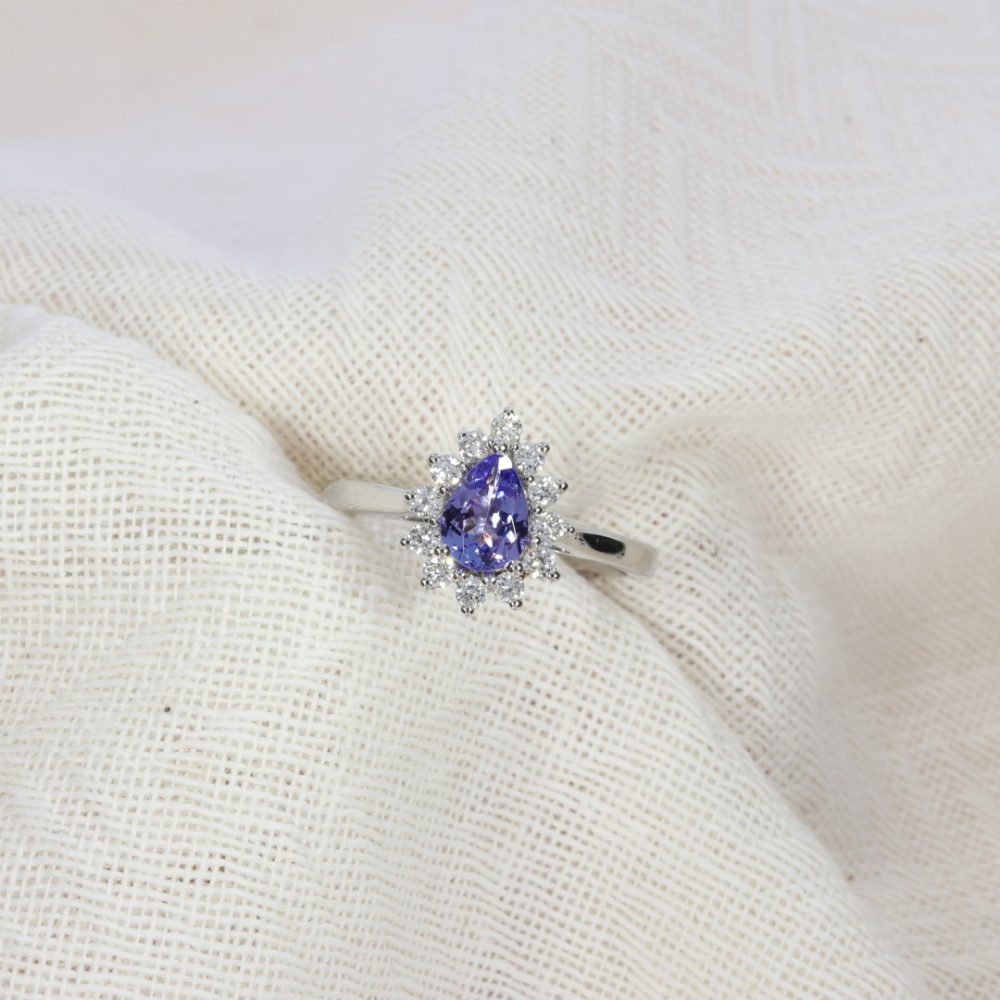 Viola Tanzanite Pear and Diamond Cluster Ring Heidi Kjeldsen Jewellery R1757 white