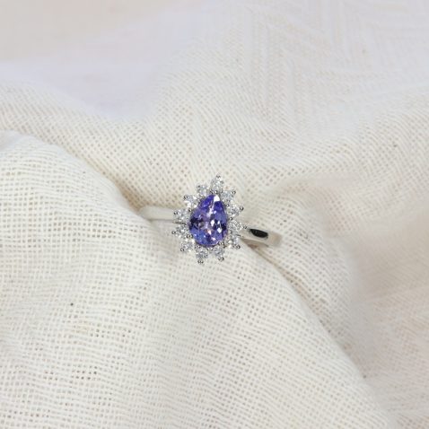 Tanzanite Pear and Diamond Cluster Ring Heidi Kjeldsen Jewellery R1757 white