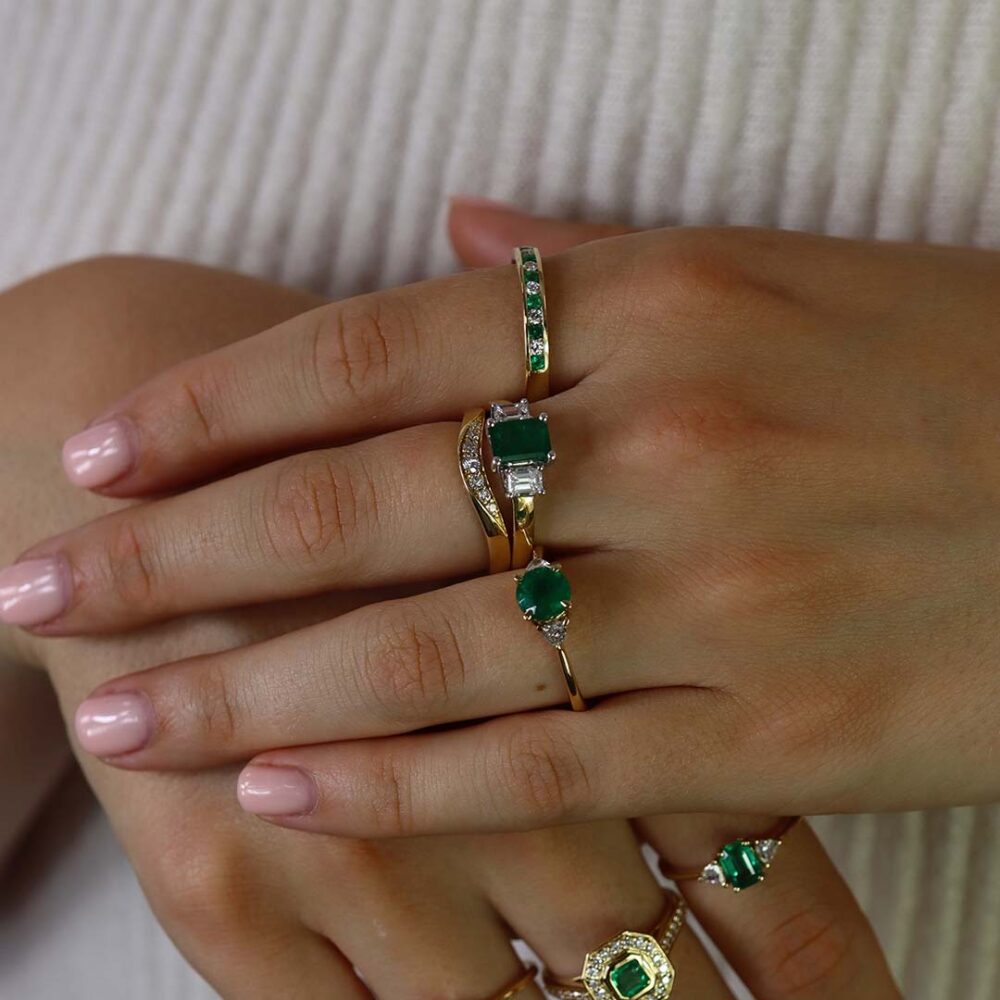 Jette Emerald and White and Yellow Gold Rings Heidi Kjeldsen Jewellery R1768 Model.1