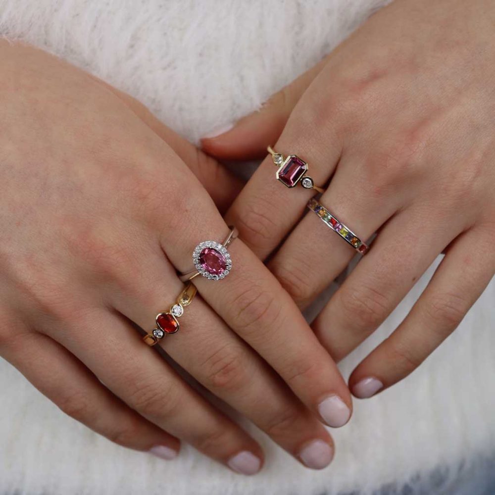Pink Tourmaline and Diamond Cluster Ring by Heidi Kjeldsen Jewellery R1775 MODEL