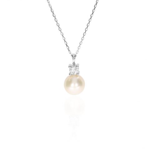 Cultured Pearl and Diamond pendant Heidi Kjeldsen Jewellery P1530 hanging