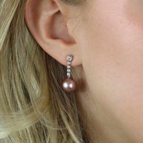 Alma Pink Pearl and Diamond Drop Earrings Heidi Kjeldsen Jewellers ER4793