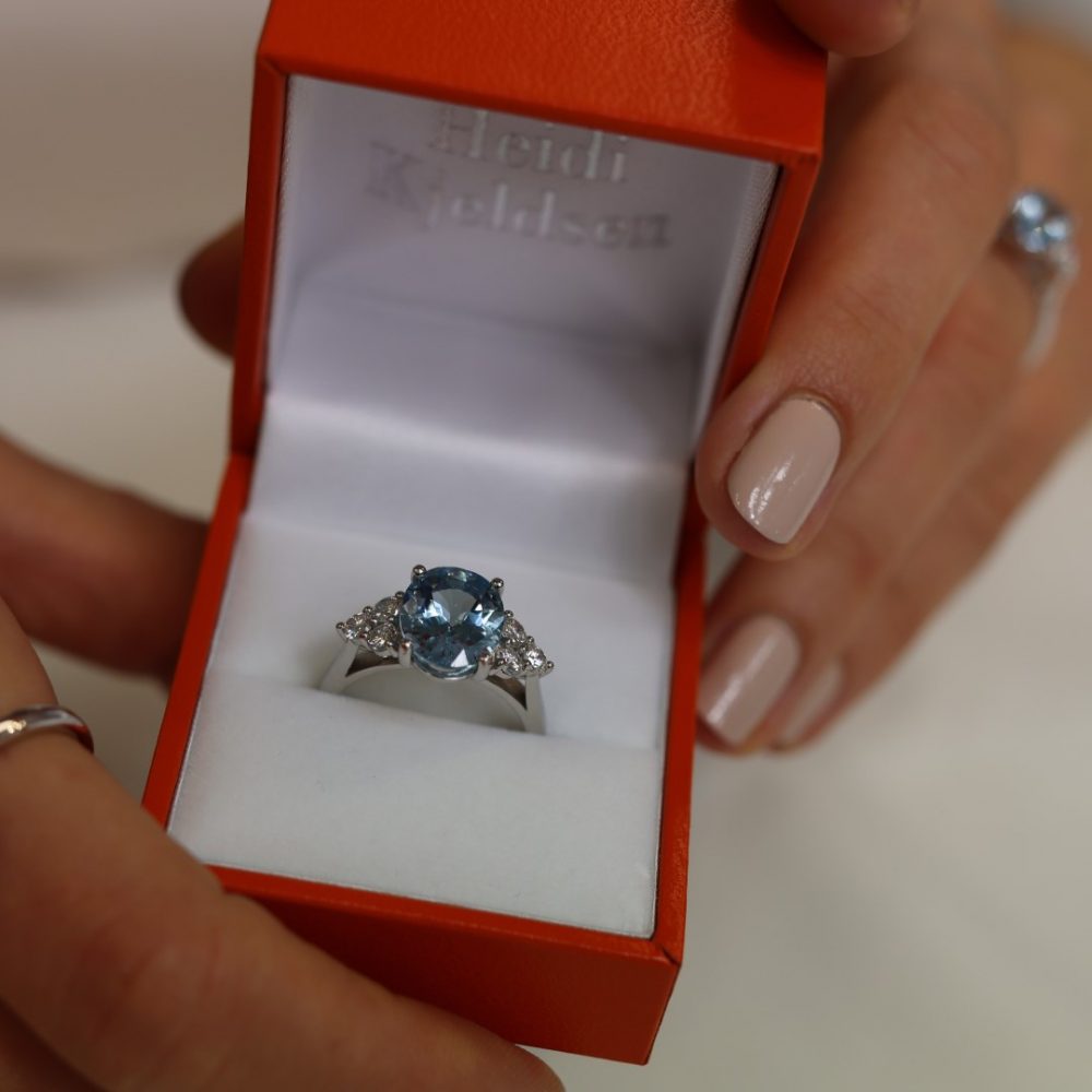 Aquamarine and Diamond Ring By Heidi Kjeldsen Jewellery R1747 Box