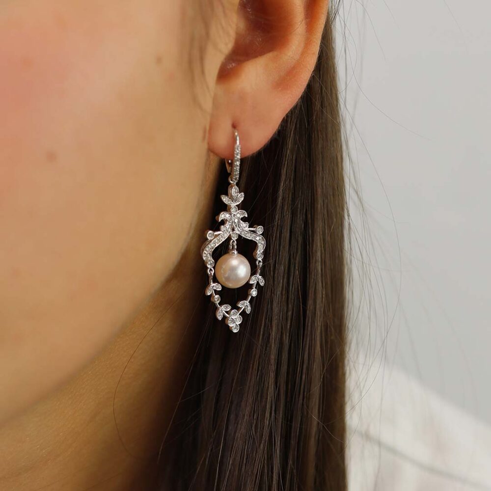 Margit Diamond Pearl chandiler earrings Heidi Kjeldsen Jewellery ER4795