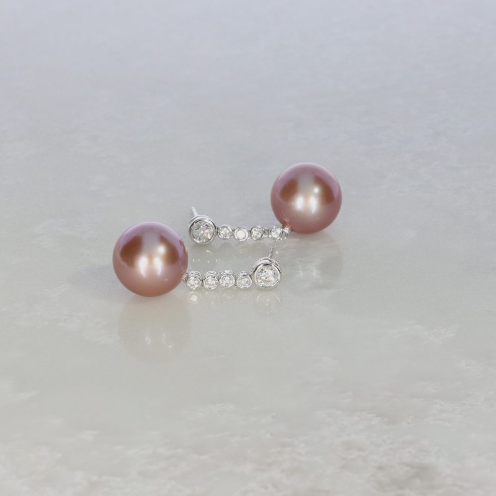 Pink Cultured Pearl Diamond Drop Earrings Heidi Kjeldsen Jewellery ER4793