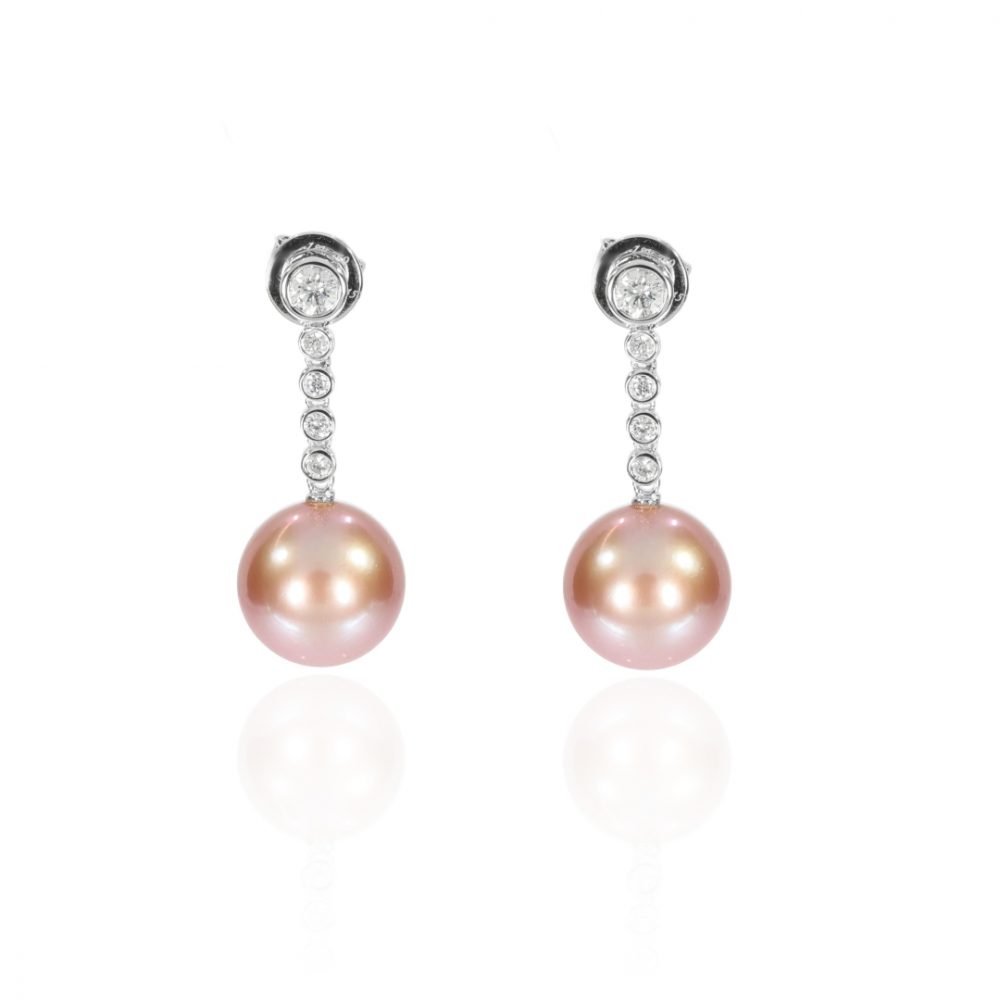 Pink Cultured Pearl Diamond earrings Heidi Kjeldsen jewellery ER4793 hanging