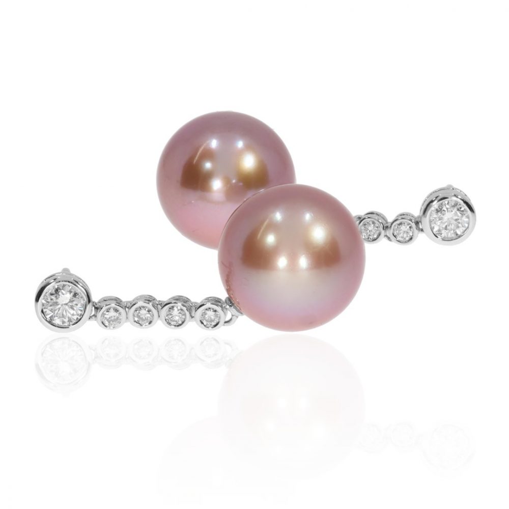 Pink Cultured Pearl Diamond earrings Heidi Kjeldsen jewellery ER4793 side