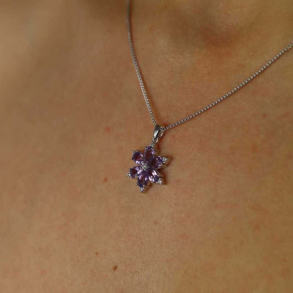 Viola Amethyst and Diamond Flower Pendant By Heidi Kjeldsen Jewellery P1537+W9SP16 182 Model 7