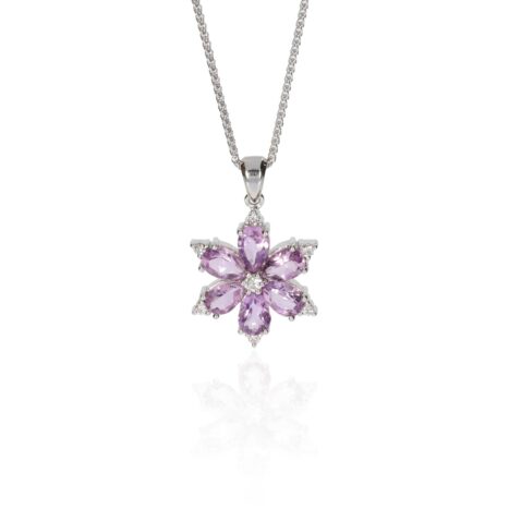 Viola Amethyst and Diamond Flower Pendant By Heidi Kjeldsen Jewellery P1537+W9SP16 182 hanging 11