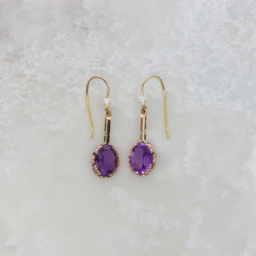Viola Heidi Kjeldsen Stylish Deep Purple Natural Amethyst Cultured Pearls And Gold Drop Earrings - ER1602- Still