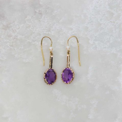 Heidi Kjeldsen Stylish Deep Purple Natural Amethyst Cultured Pearls And Gold Drop Earrings - ER1602- Still