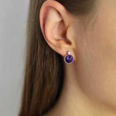 Viola Amethyst and Diamond Earrings By Heidi Kjeldsen jewellery ER2078 Model