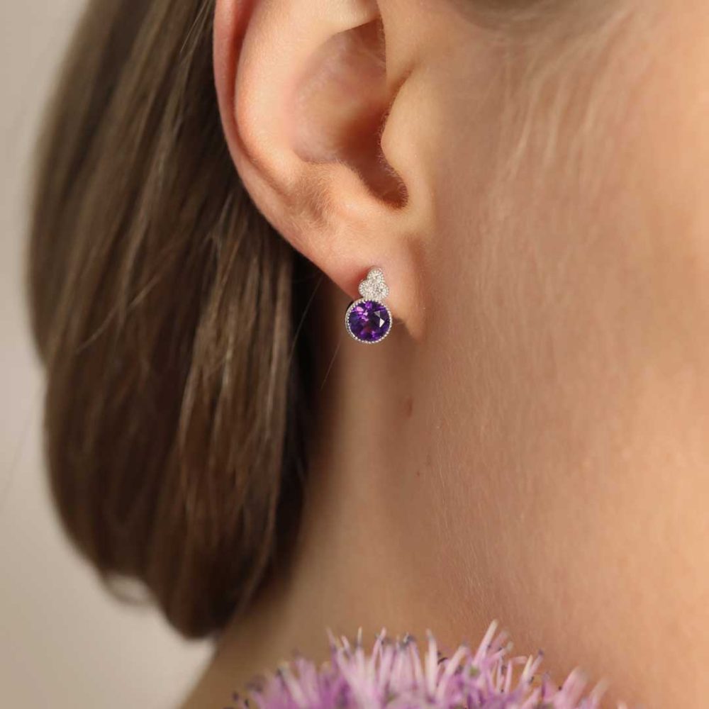 Amethyst and Diamond Earrings By Heidi Kjeldsen jewellery ER4745 Model
