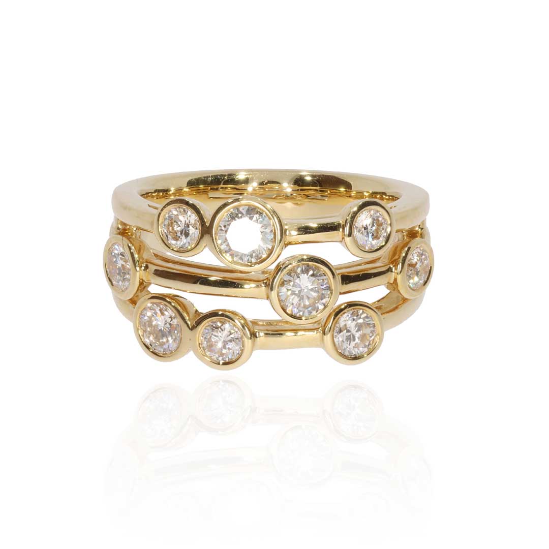 Trine Diamond And Yellow Gold Bubble Ring